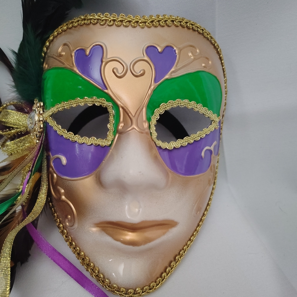 Gold and Purple Masquerade Mask with Feathers - Picture 4 of 7